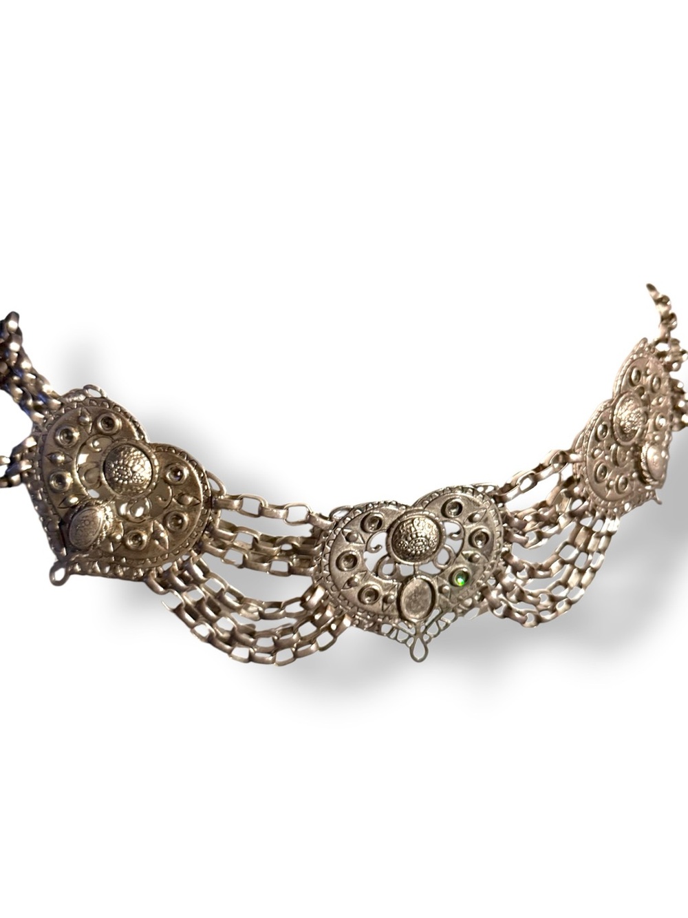Vintage Belt heart medallion renaissance Chain eyes heavy‎ / SILVER color metal